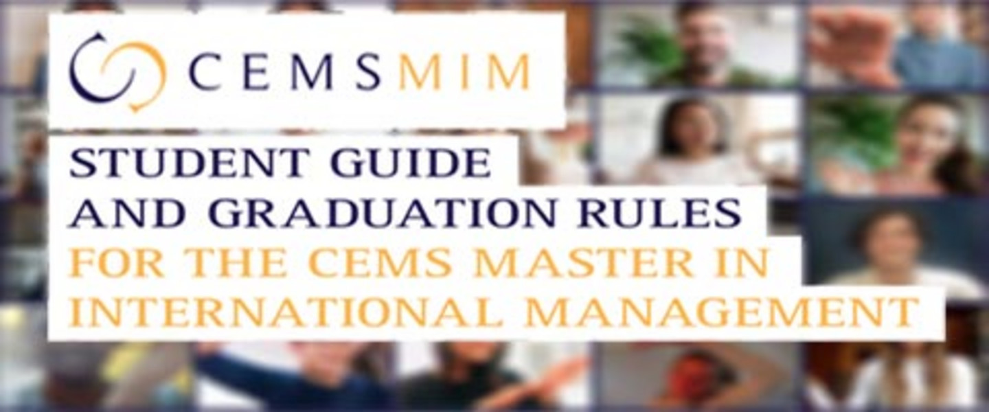 Cover picture of the CEMS MIM Student Guide various waving students in individual fields 